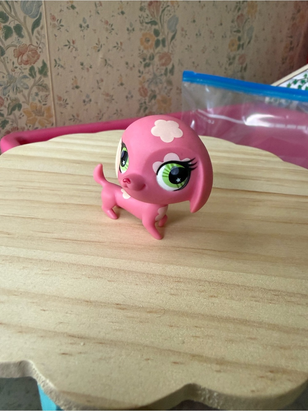 Littlest Pet Shop Pink Dachshund Figure with Green Eyes